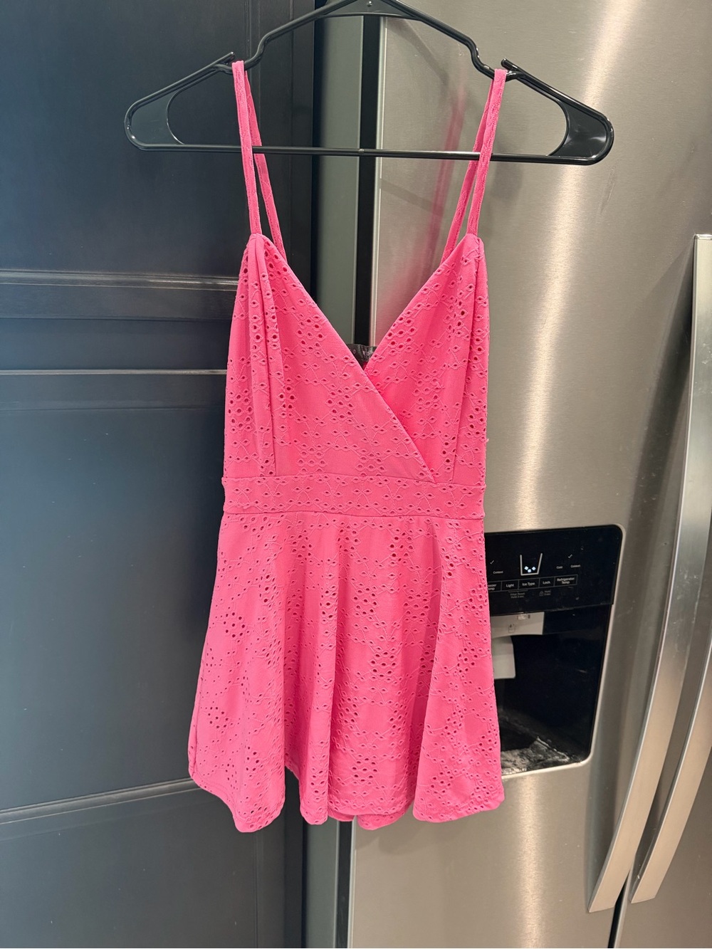 Pink Eyelet Mini Dress with Spaghetti Straps